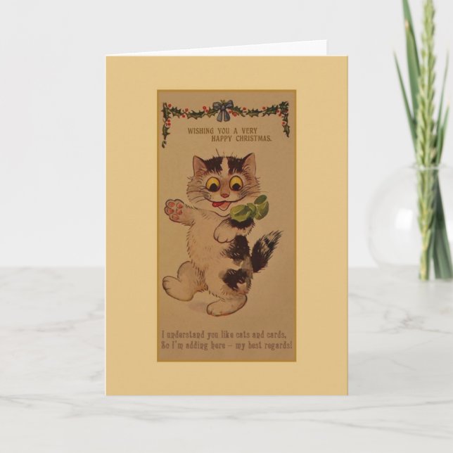 Vintage Cat Christmas Greeting Card (Front)