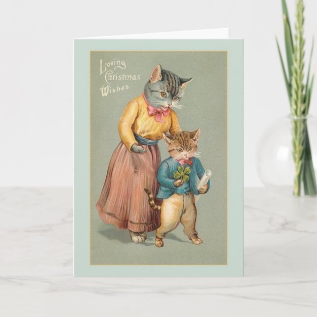 Vintage Cat Christmas Greeting Card (Front)