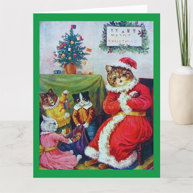 Vintage Cat Christmas, Louis Wain Card (Front)