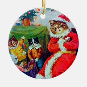 Vintage Cat Christmas, Louis Wain Ceramic Ornament