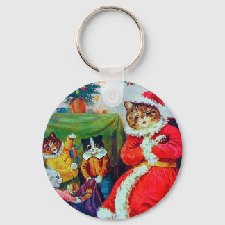 Vintage Cat Christmas, Louis Wain Keychain