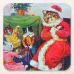 Vintage Cat Christmas, Louis Wain Square Paper Coaster<br><div class="desc">Louis Wain (5 August 1860 – 4 July 1939) was an English artiste known for his drawings,  which consistently featured anthropomorphised large-eyed cats and kittens. In his later years he may have suffered from schizophrenia (although this claim is disputed),  which,  according to some psychiatrists,  can be seen in his works. Quote:Wikipedia</div>