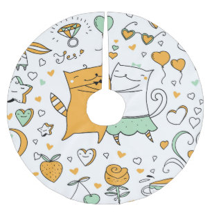 Vintage cat couple: seamless icons. brushed polyester tree skirt