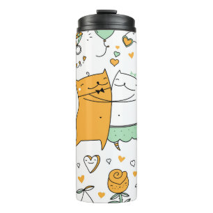 Vintage cat couple: seamless icons. thermal tumbler
