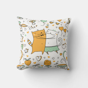 Vintage cat couple: seamless icons. throw pillow