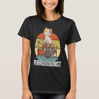Vintage Cat Drumming Drummers Percussionists Music T-Shirt
