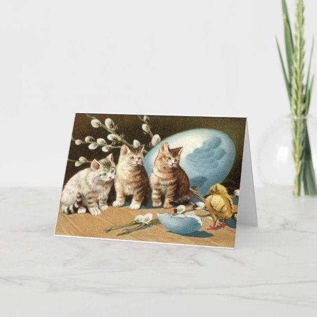 Vintage Cat Easter Greeting Card (Front)