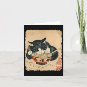 Vintage Cat Eating Ramen Noodles Gothic Otaku Japa Card