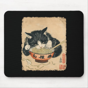Vintage Cat Eating Ramen Noodles Gothic Otaku Japa Mouse Pad
