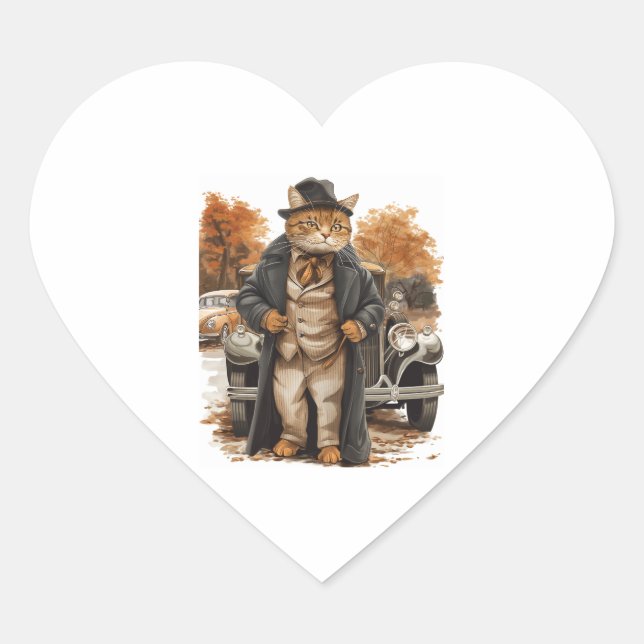 Vintage Cat Elegance Heart Sticker (Front)