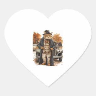 Vintage Cat Elegance Heart Sticker