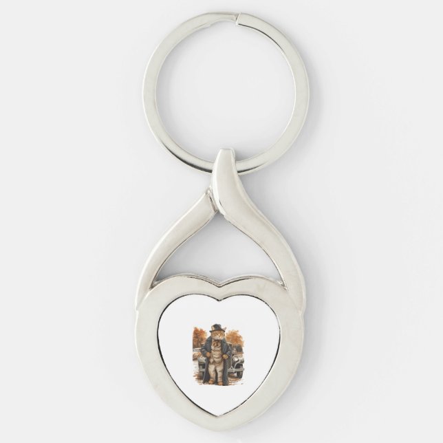 Vintage Cat Elegance Keychain (Front)