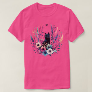 Vintage Cat Floral Boho Wildflower Graphic T-Shirt