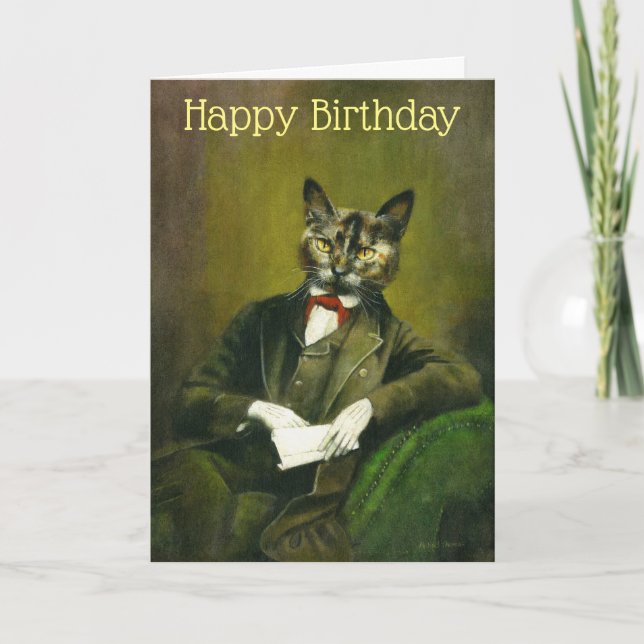 Vintage Cat Gentleman Birthday Card (Front)