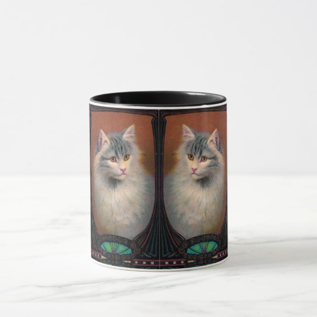 Vintage cat illustration art nouveau elegant mug (Center)