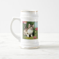 Vintage Cat Illustration with Red Flowers