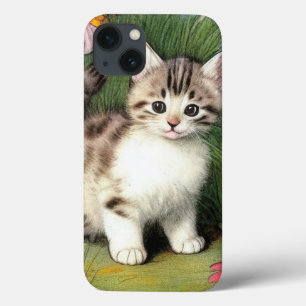 Vintage Cat Illustration with Red Flowers iPhone 13 Case