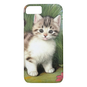 Vintage Cat Illustration with Red Flowers Case-Mate iPhone Case