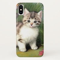 Vintage Cat Illustration with Red Flowers