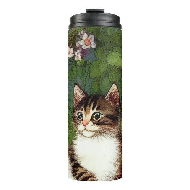 Vintage Cat Illustration with Spring Flowers Thermal Tumbler (Front)