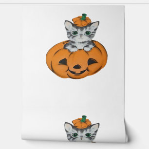 Vintage cat in a pumpkin Classic T-Shirt Wallpaper
