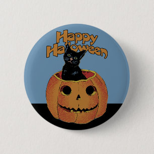 Vintage Cat in Jack'o'Lantern 2 Inch Round Button