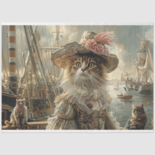 Vintage Cat in Lace on Ship Decoupage  Tissue Paper