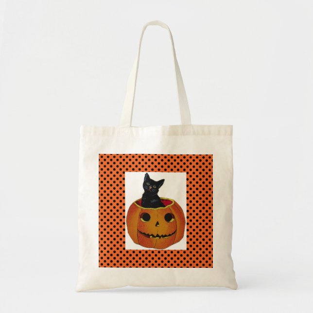 Vintage Cat in Pumpkin Tote Bag (Front)