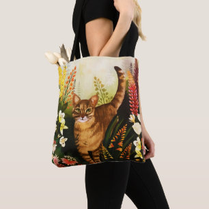 Vintage Cat In The Blooming Garden Watercolor Tote Bag