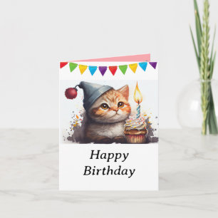 Vintage Cat in the Ribbon and Happy Birthday Card