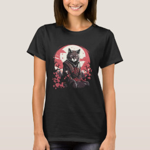 Vintage Cat Japanese Samurai Cherry Blossom T-Shirt