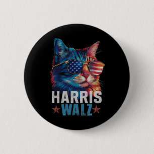 Vintage Cat Kamala Harris Tim Wheimer Usa Flag Sun 2 Inch Round Button