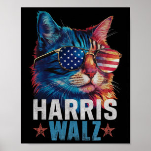 Vintage Cat Kamala Harris Tim Wheimer Usa Flag Sun Poster