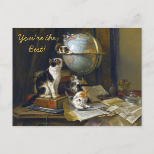 Vintage Cat Kittens World Globe You're the Best    Postcard