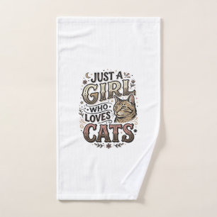 Vintage Cat Lover Girl Typography Design_1 Hand Towel