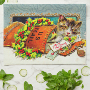 Vintage Cat Merry Christmas Kitchen Towel