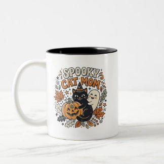 Vintage Cat Mom Halloween Graphic Two-Tone Coffee Mug