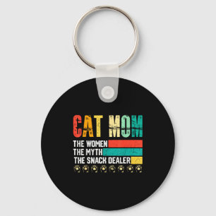 Vintage cat mom the man the myth snack dealer keychain