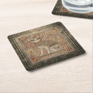 Vintage,Cat Motif Art, Ancient Greece Style  Bever Square Paper Coaster