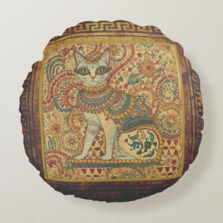 Vintage,Cat Motif Art, Ancient Greece Style  Round Pillow