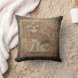 Vintage,Cat Motif Art, Ancient Greece Style  Throw Pillow