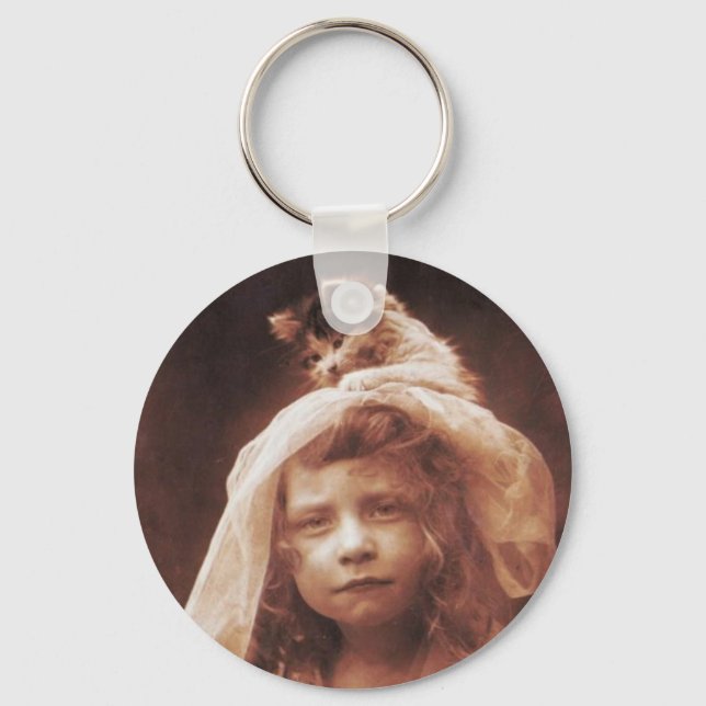 Vintage Cat on Head Keychain (Front)