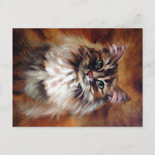 Vintage Cat painting Cute Cat Design Announcement Postcard