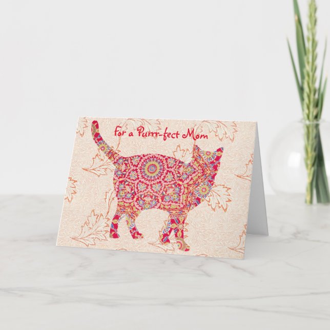 Vintage Cat Pattern Purr-fect Mother's Day Card (Front)