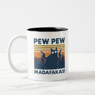 Vintage cat Pew Pew Madafakas Two-Tone Coffee Mug