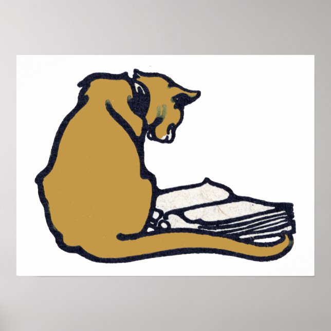 Vintage Cat Reading Book Poster (Front)