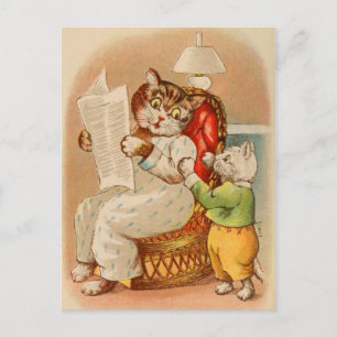 Vintage Cat Reading the Newspaper Postcard