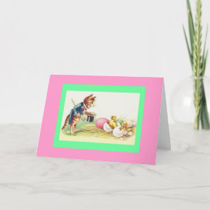Vintage Cat Ringmaster & Easter Chicks Holiday Card