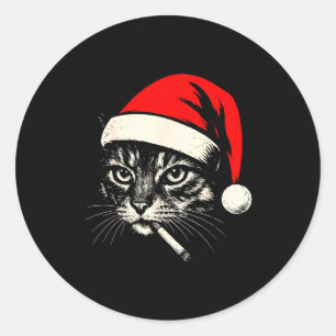 Vintage Cat Smoking Cigarette Christmas Cat Santa  Classic Round Sticker