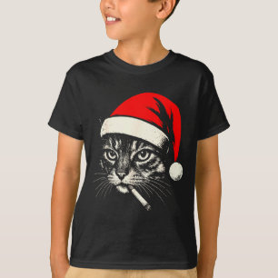 Vintage Cat Smoking Cigarette Christmas Cat Santa  T-Shirt